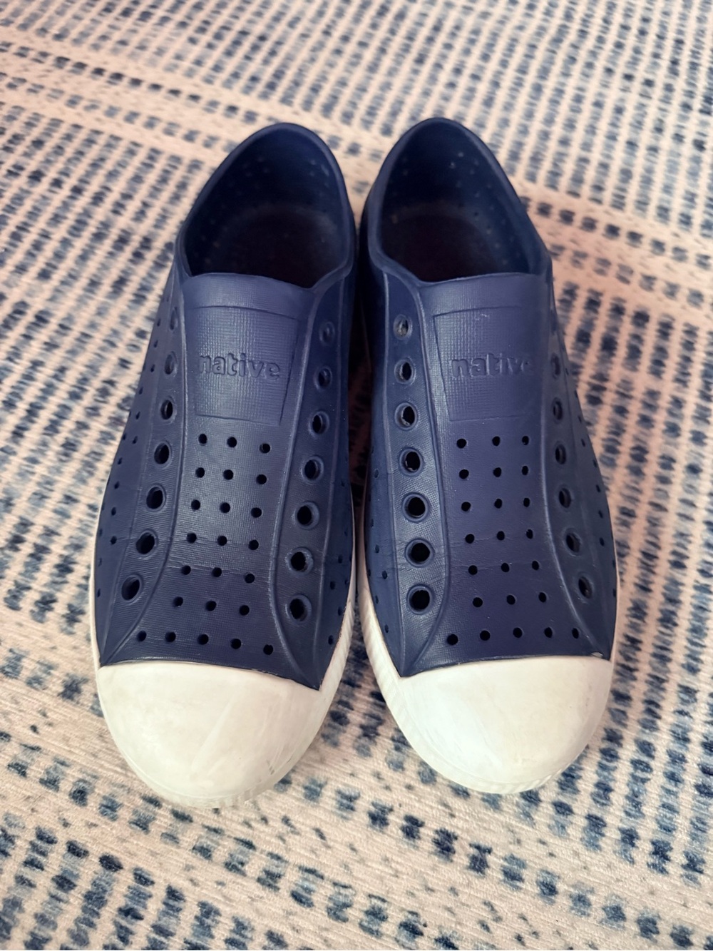 Native Navy Slip-On Sneakers with White Toe Cap